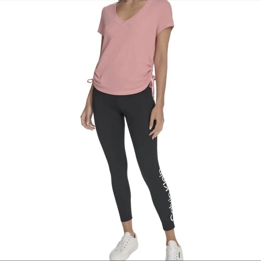 Calvin Klein V-neck Drawstring Ruched Textured Top Women’s Size XL Pink Apricot - Picture 5 of 12